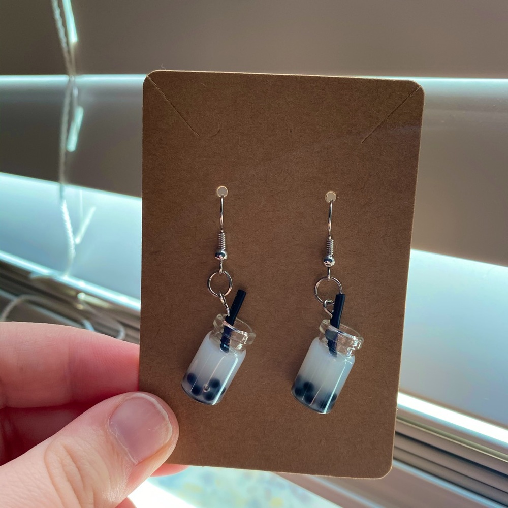 White Boba Cute dangling earrings